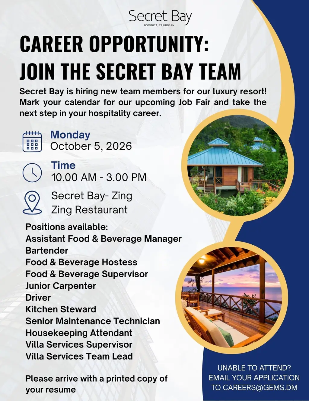 Secret Bay job fair poster for 5 October 2026.