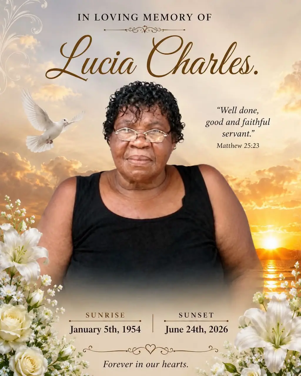 Lead image accompanying “Death announcement of Lucia Charles”