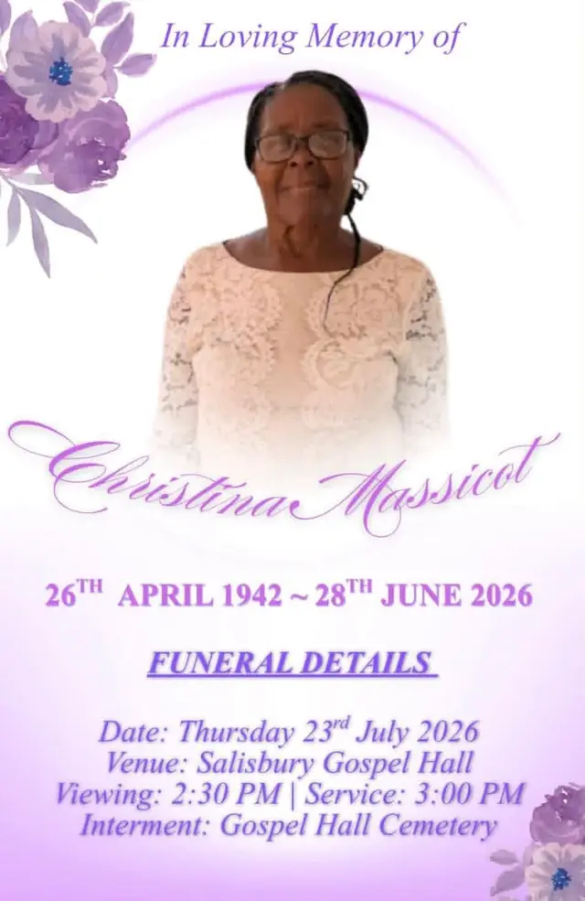 Lead image accompanying “Death announcement of Christina “Tina” MassicottOf Salisbury born on April 26th 1942.Died at home in Salisbury on June 28th 2026”