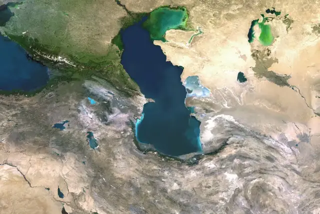 Lead image accompanying “Iran and Ukraine Conflicts Converge on the World’s Largest Lake”