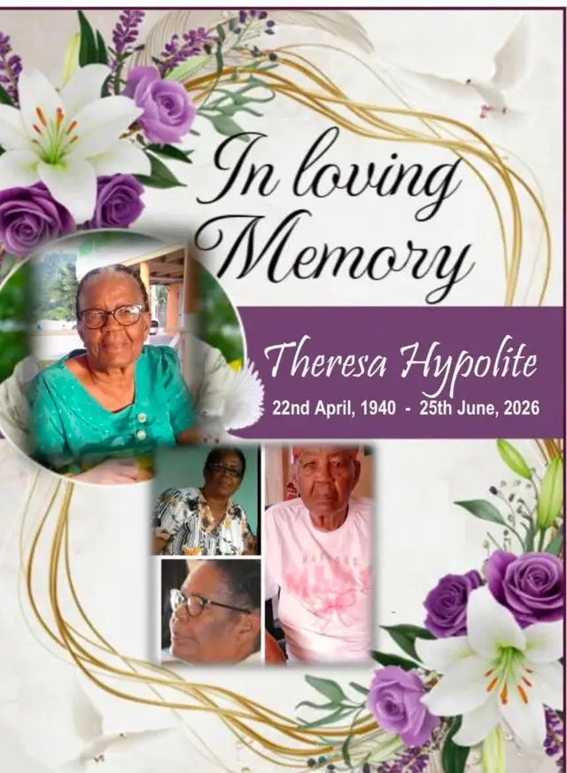 Lead image accompanying “Death announcement of 86-year-old Mrs. Theresa Hypolite, better known as “Lizzy,” of Fond St. Jean, who resided in Trafalgar. She passed away on 25th June, 2026, at her daughter’s residence in Goodwill.”