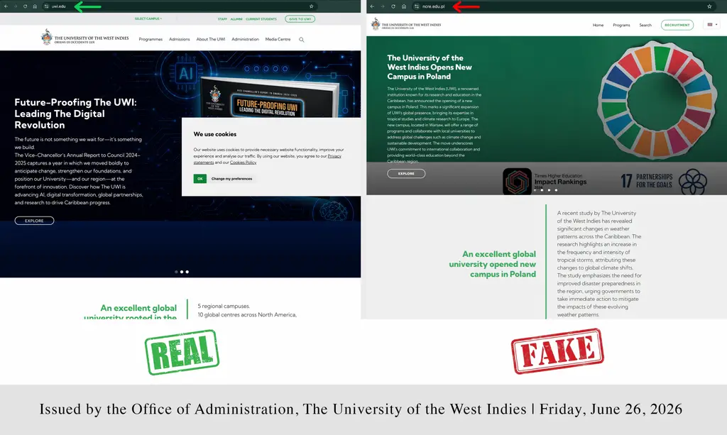 Lead image accompanying “The UWI Issues Warning Regarding Fraudulent Website”