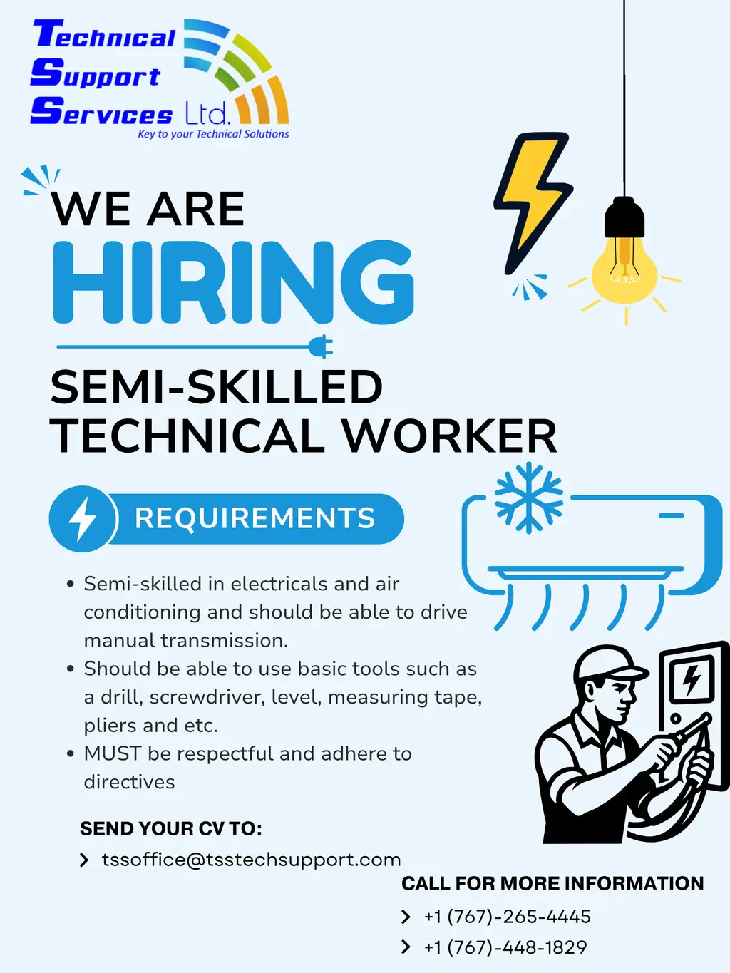 TSS Ltd vacancy flyer for a semi-skilled worker.