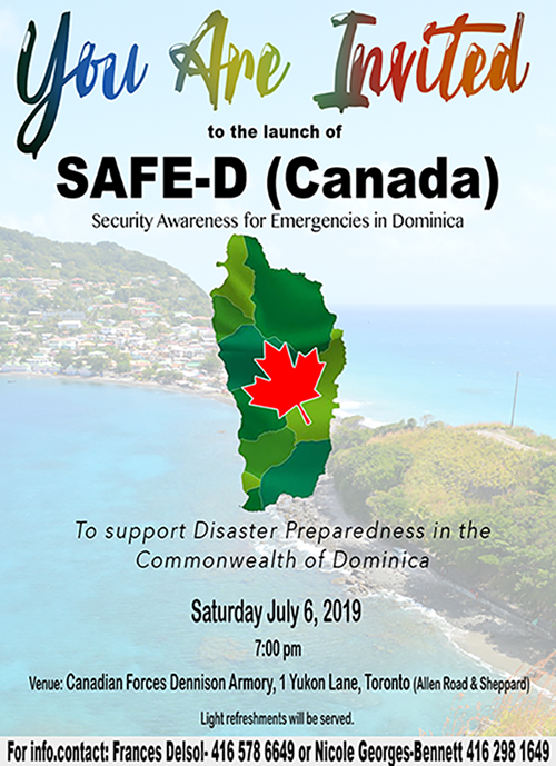  Dominica diaspora disaster preparedness group SAFE-D (Canada) launches Saturday, July 6, 2019