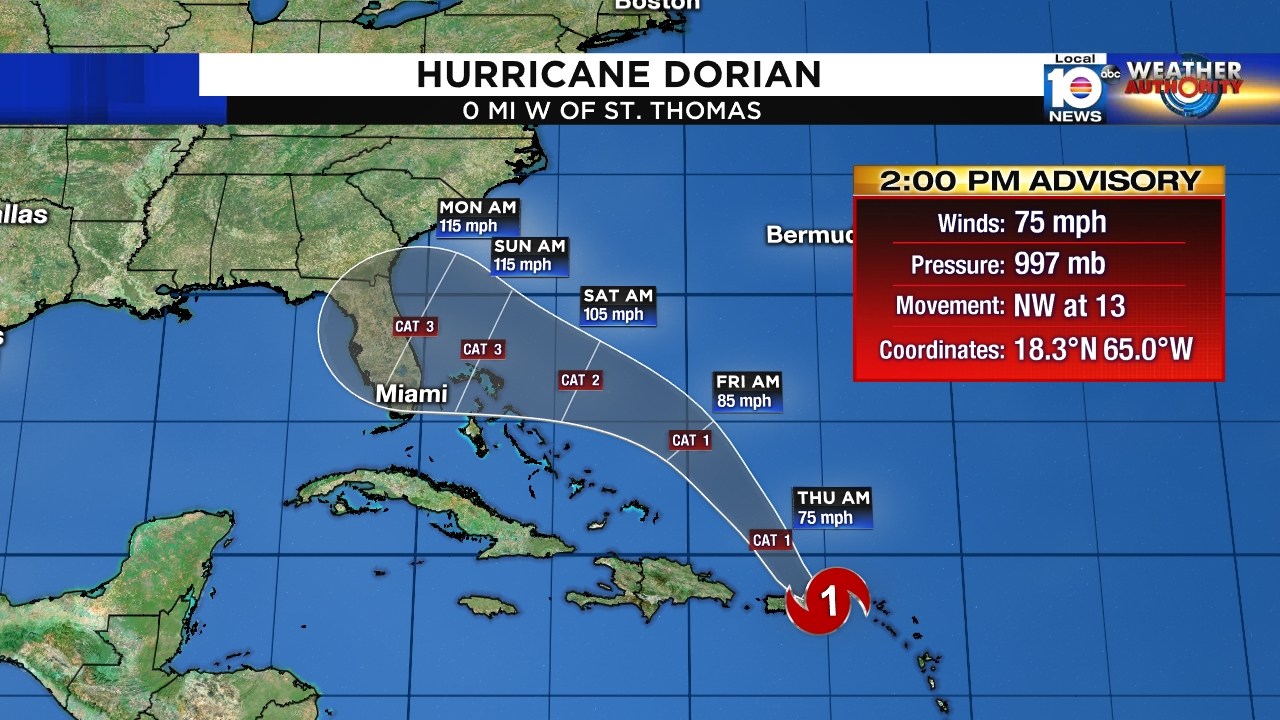  Hurricane Dorian hitting British and US Virgin Islands; heading to Puerto Rico