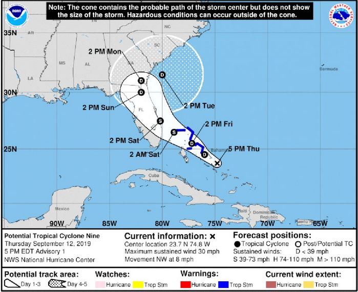 Tropical storm warning for northwestern Bahamas