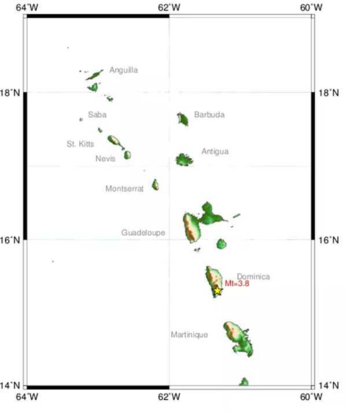 MAGNITUDE 3.8 EARTHQAUKE IN THE SOUTH OF DOMINICA at 1:56am