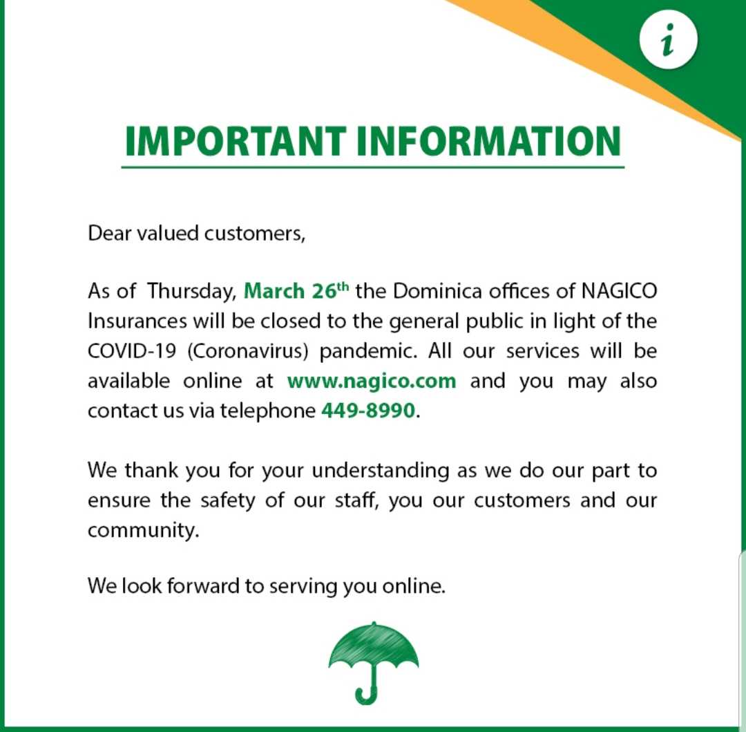  ANNOUCEMENT: NAGICO  INSURANCE CLOSURE