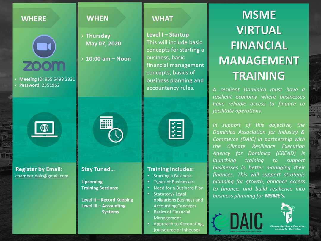 Invitation to Participate in MSME Virtual Financial Management Training