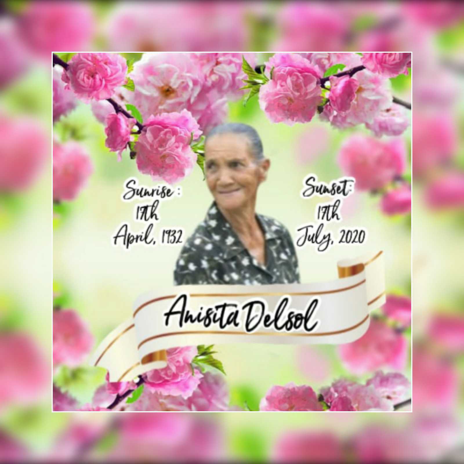 Death announcement of 88 year old Anisita Clara Delsol better known as Ma Sita of Giraudel