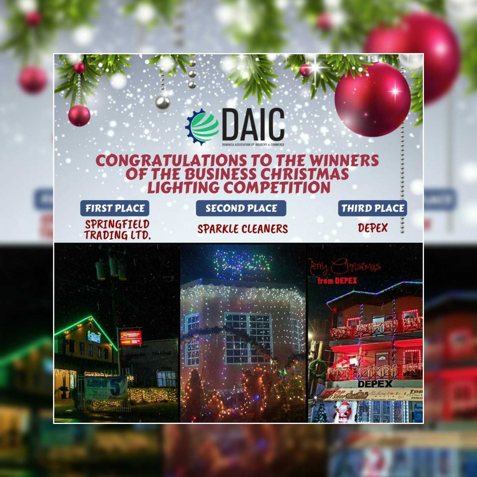 Springfield Trading Limited, Sparkle Cleaners and DEPEX Emerges Top 3 Winners of Christmas Lighting Competition   