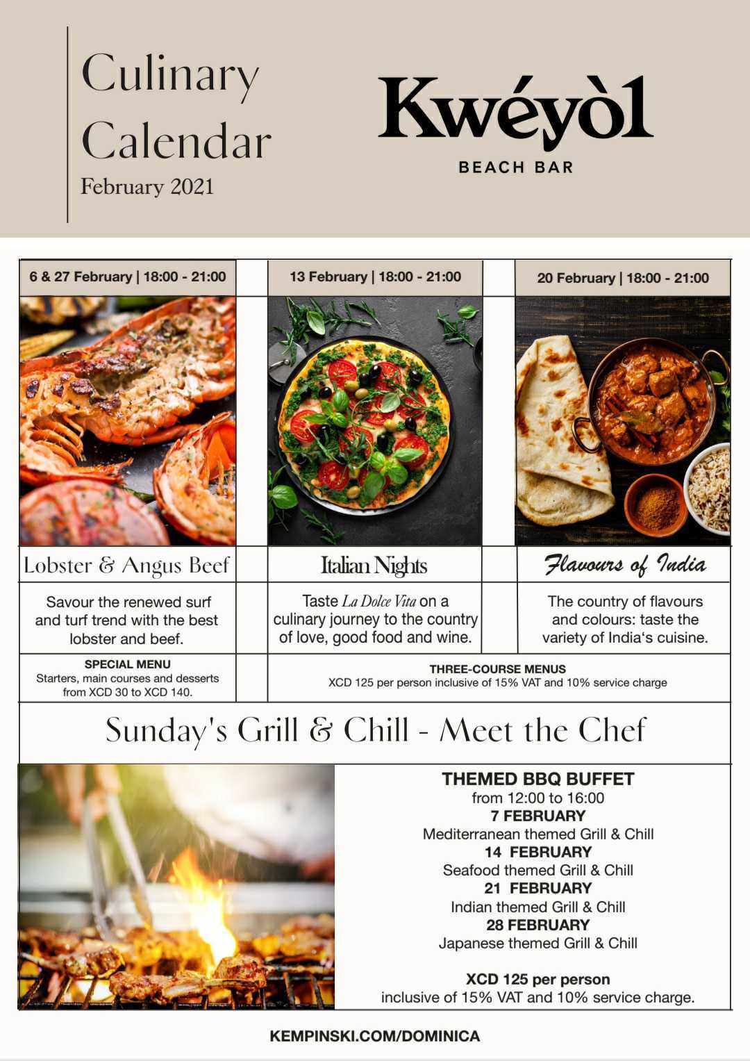 Cabrits Resort and Spa Kempinski Culinary Calendar for February 2021