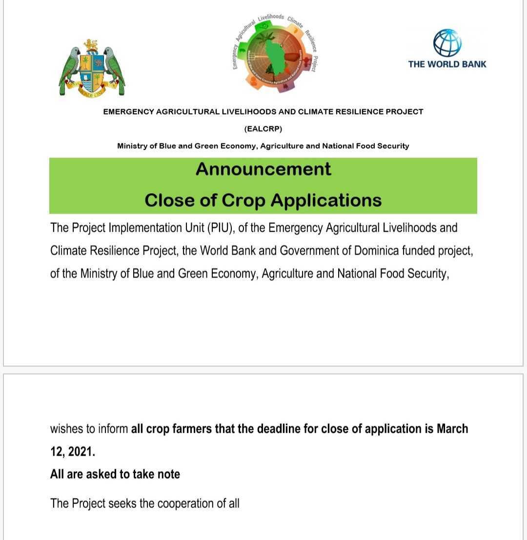 ANNOUNCEMENT: CLOSE OF CROP APPLICATIONS