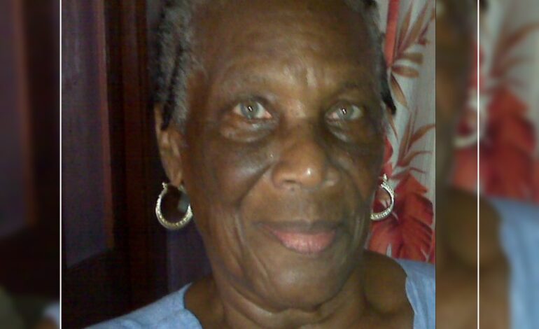  Death Announcement of 87 year old Roselind DeJean nee Williams better known as Mendoux or Ma Peterson of La Plaine who resided on Boyd’s Avenue & 32 Solomon Lane