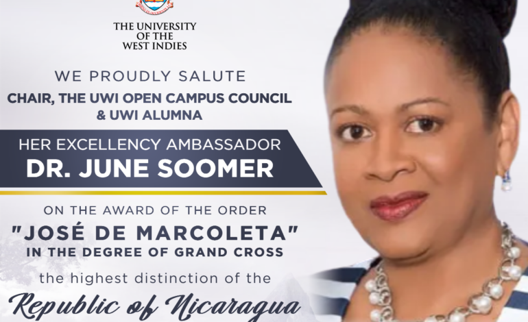 The UWI congratulates Ambassador Dr the Honourable June Soomer on receiving the Order “José de Marcoleta”