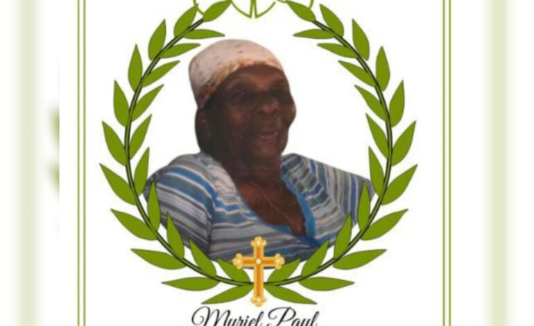 Death Announcement of 95 year old Muriel Paul better known as Mamo, Eyel or Ma Elvence of Thibaud