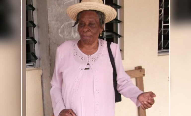 Death announcement of 85 year old Clara James Eugene better known as Clayron, T-T, or K-K of LaRoche, Delices