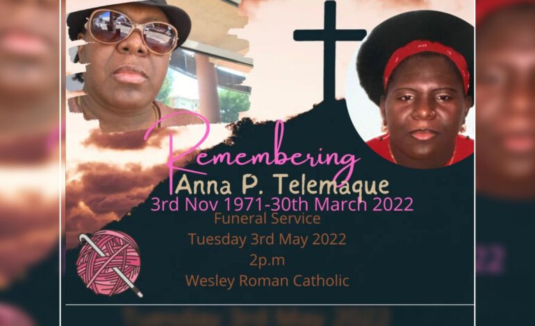 Death Announcement of 50 year old Anna  Telemacque of Wesley who resided in Sandy Ground St Martin