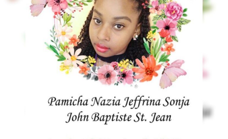 Death Announcement of 28 year old Pamicha Nazia Jeffrina Sonja John Baptiste St. Jean of Chance, Portsmouth