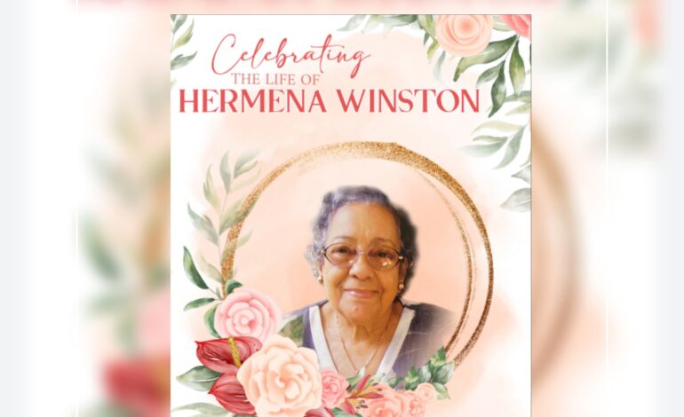Death Announcement of 95 year old Hermena (Mena) Winston nee Toulon of New Florida Estate