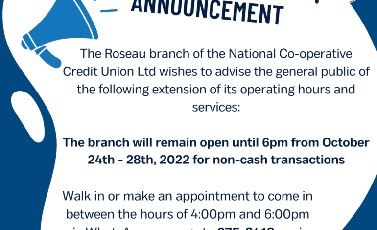 NCCU Ltd Extended Hours of Operation Notice