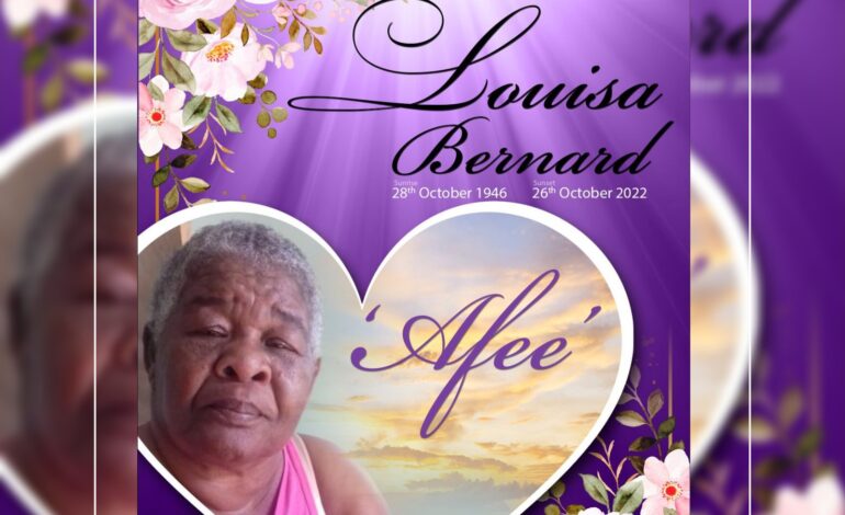 Death Announcement of Louisa Bernard, also know as AFEE of Delices