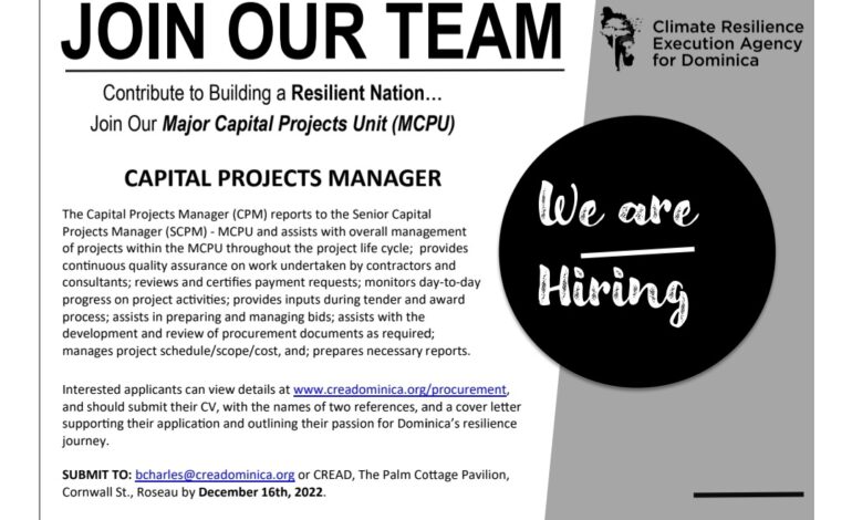 Capital Projects Manager Vacancy Notice – Dominica