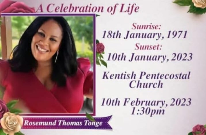 Death Announcement of 51 year old Rosemund Thomas Tonge of Fortune who resided in Antigua
