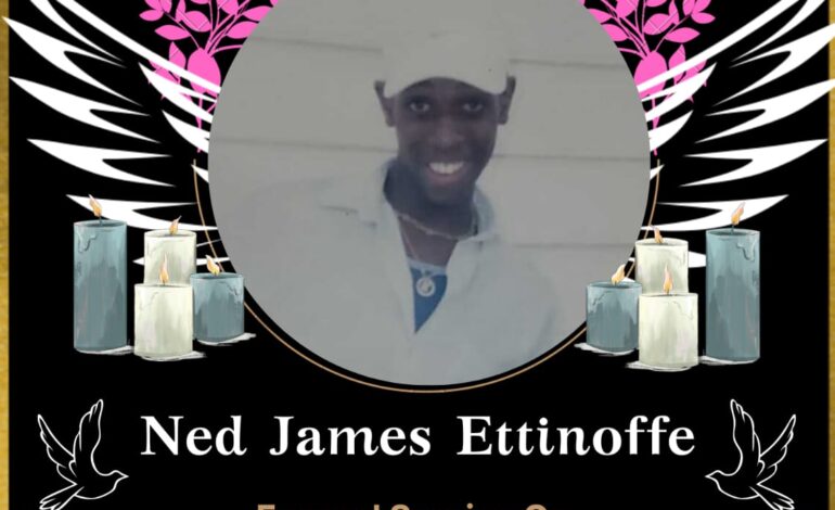 Death announcement of 36 year old Ned James Ettinoffe of Upper Kingshill