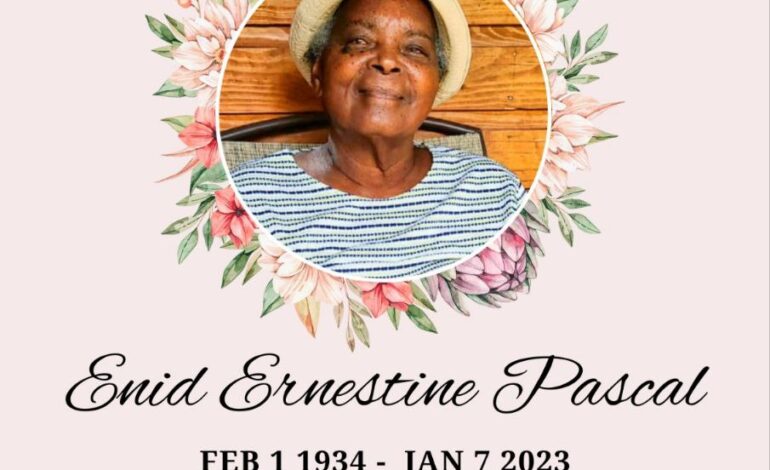 Death Announcement of 88-year-old Enid Pascal also known as Ma Pierre of Laplaine