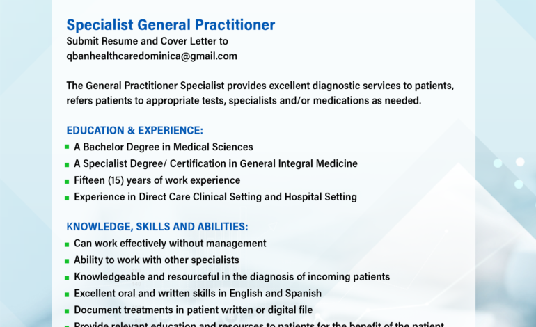 Qban Health Care Services Vacancy for a specialist General Practitioner
