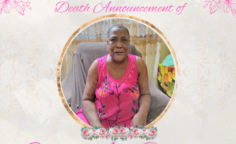 Death Announcement of 77 year old Gilberta Avril Desbonnes, better known as Monica or Monoy of Lagoon Portsmouth