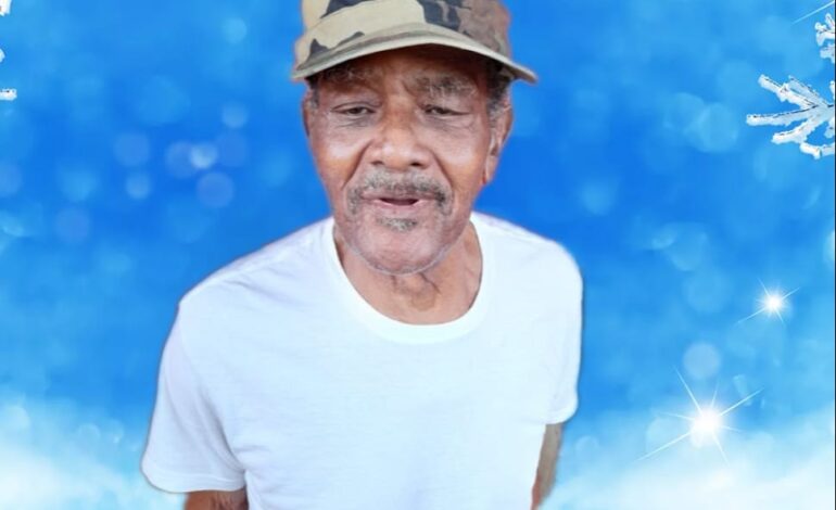 Death Announcement of 85 year old Morris St.Clair Thomas, better known as (Moy) of Zicack Portsmouth