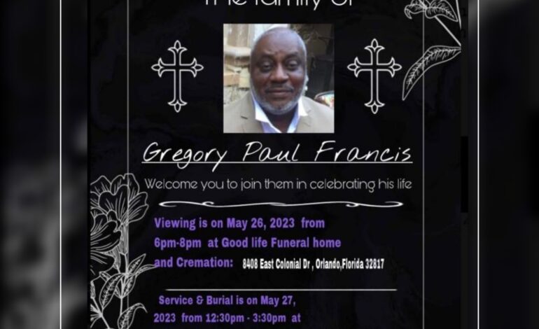 Death Announcement/Eulogy of Gregory Paul Francis