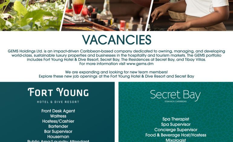 Fort Young Hotel and Secret Bay are expanding and looking for new team members!  Explore these new job openings