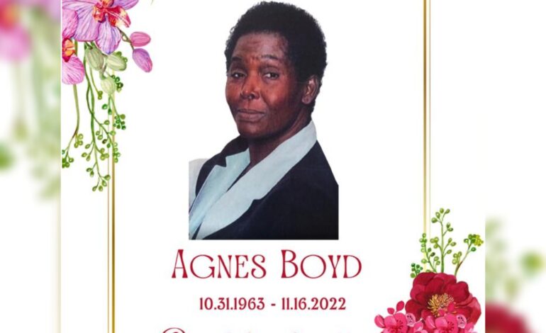Death Announcement of Agnes Boyd better known as Eva of Wesley