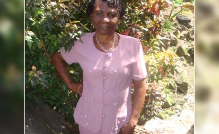 Death Announcement of 76 year old Marie Maria Sanderson-Dodds of Petite Soufriere who resided at Loubiere.