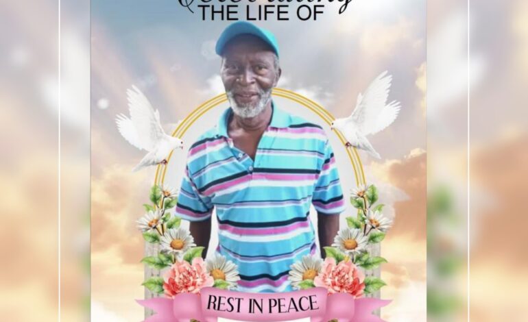 DEATH ANNOUNCEMENT OF 74-YEAR-OLD JOSEPH SANDERSON BETTER KNOWN AS “BROTHER ROLLE’’ OR “BRODS” OF CRAYFISH RIVER