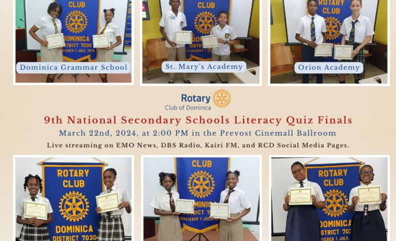 The Rotary Club of Dominica Announces Finals of the 9th Annual National Secondary Schools Literacy Quiz Competition