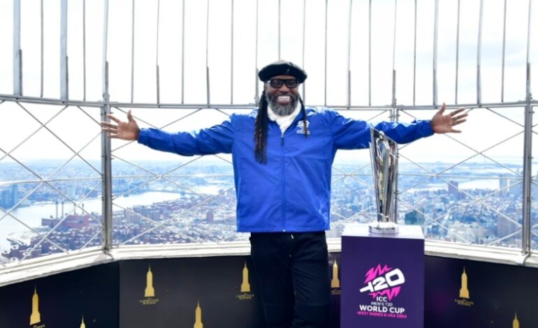 CHRIS GAYLE LIGHTS UP NEW YORK’S EMPIRE STATE BUILDING TO LAUNCH ‘OUT OF THIS WORLD’ ICC MEN’S T20 WORLD CUP 2024 TROPHY TOUR 