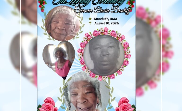 Death Announcement of 91 year old Carmen Alexia Bontiff