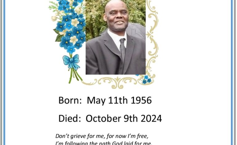 Death Announcement of 68-yearold Mr Ashley Blaize of Grandbay who resided in England