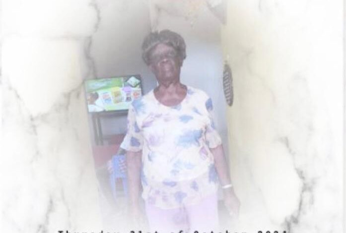 Death Announcement of 90 year old Edorene Joseph neè Andrew better known as Ma Amos and Mommy Amos of Wesley who resided at Melville Hall, Marigot