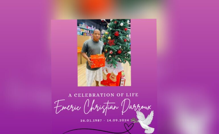 Death Announcement of 37-years-old Emeric Christian Darroux affectionately known as Chris who resided in Salybia, Kalinago Territory