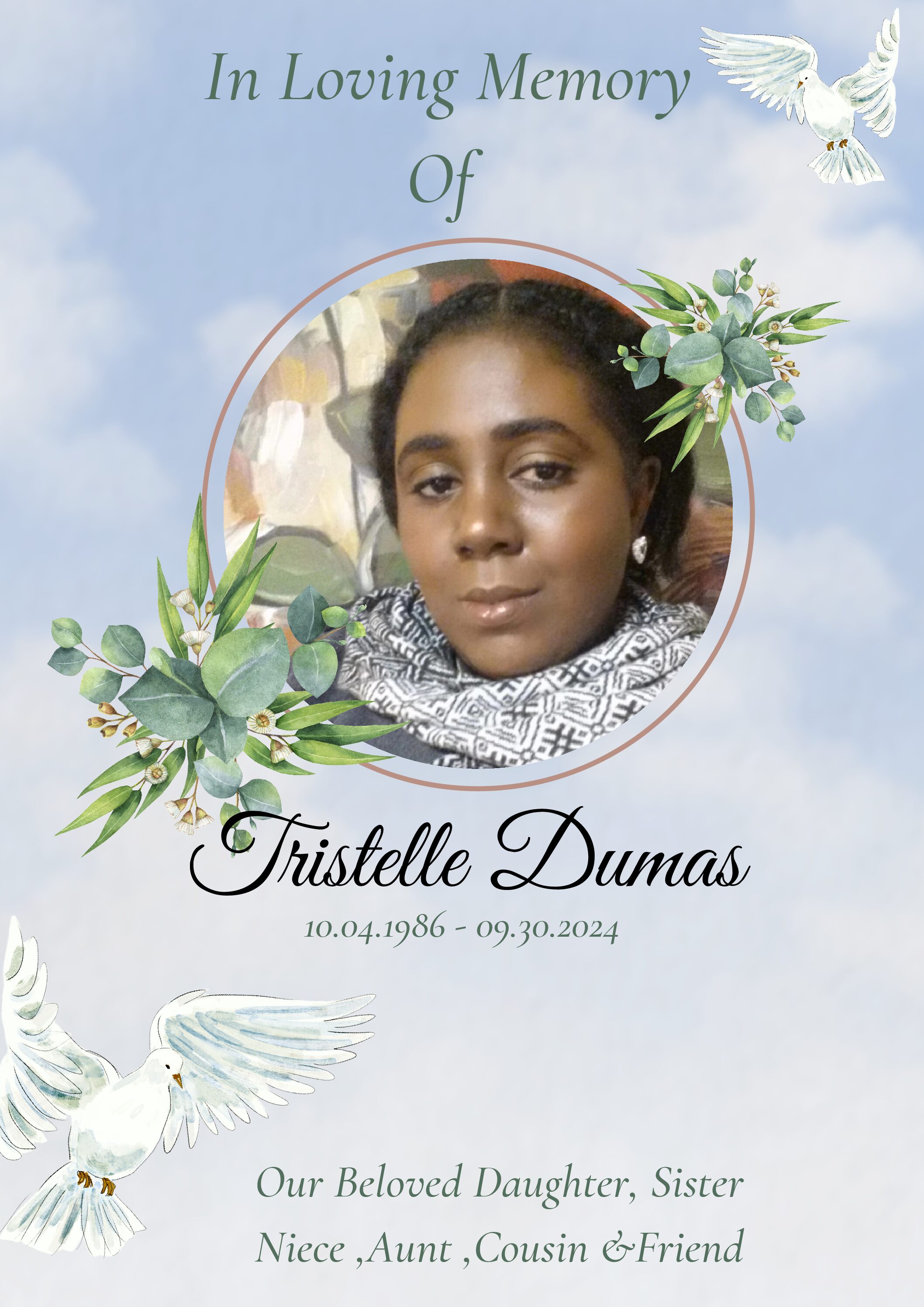 Death Announcement of Tristelle Dumas, age 37, of La Plaine, who resided in Buford, Georgia, USA