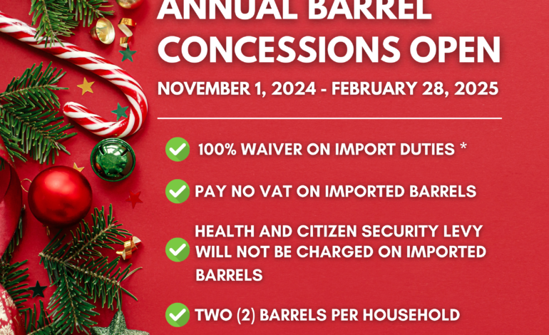 As of November 1, 2024, the annual concession on barrel imports is in effect in Saint Lucia!