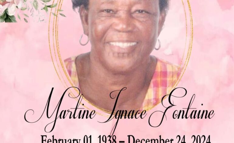  Death Announcement of 86 year old Martine Ignace Fontaine better known as Roseline, Guadeloupen and Apoota of Stowe Estate