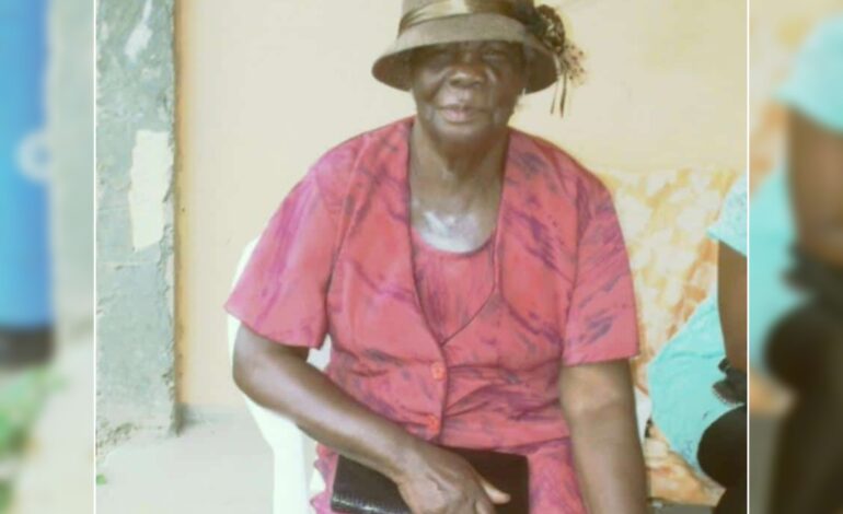 Death announcement  of Andrezine Dyer, better known as ‘Ma Dyer’ or ‘Tanty Sheen’ of Bense.