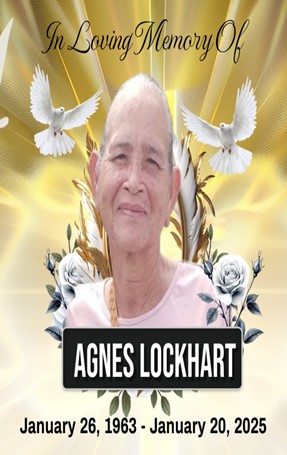 DEATH ANNOUNCEMENT OF 61 YEAR OLD AGNES LOCKHART OF PETITE SOUFRIERE