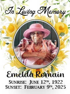 Death Announcement of Miss Emelda Dorothy Roman, age 102 years of Elliott Avenue, Pottersville